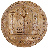 Norwich, Richard Bacon, Halfpence, 1794 (4), period touching shrubs, bacon edge, 10.58g/6h (DH 12), period clear of...