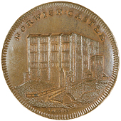 Norwich, Skidmore’s Globe series, Penny, view of the keep of Norwich Castle, bridge over moat in foreground, rev....
