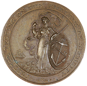 Newcastle upon Tyne, William Mather, Kempson’s Penny or ticket, 1797, in copper, figure of Justice supporting a...