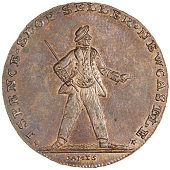 Newcastle upon Tyne, Spence’s mule Halfpence (4), from the same obv. die as previous, revs. three armed citizens,...