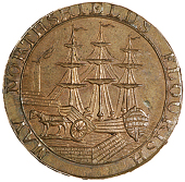North Shields, Denton’s mule Halfpenny, from the same obv. die as previous, rev. man gnawing bone, edge plain,...