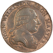 Willey and Snedshill, John Wilkinson, Halfpence, 1787 (14), reading master. (5), 13.96g/12h (DH Warwickshire 340),...