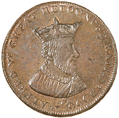 Bath, Payne & Turner, Lutwyche’s Penny, crowned bust of Alfred the Great right, rev. tower and wall, edge we...