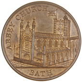 Bath, Lutwyche’s Pennies (2), Abbey church, rev. Guildhall, edges plain, in copper, 22.87g/5h, in brass, 23.55g/5h...