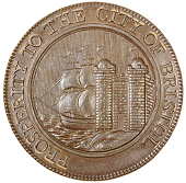 Bristol, Hawkins Bird, Halfpenny, 1793, edge obliquely grained, 9.32g/12h (DH 89); J. Chester, Halfpenny, 10.20g/6h...