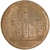 Glastonbury, Skidmore’s Globe series, Penny, remains of Glastonbury Abbey, rev. globe, edge lettered, 23.96g/12h...