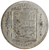 Lichfield, Samuel Barker, Farthing, 1794, in white metal, city arms, rev. s. barker dozener sadlers strt. ward· and...