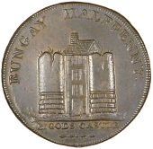 Bungay, Samuel Prentice, Pennies, 1794 (2), remains of fortress, revs. Justice standing, for change not fraud,...