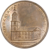 Southwark, Skidmore’s Churches, Halfpence (5), Christ Church, edge plain, 11.33g/12h (DH Middlesex 670); St...