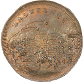 Brighton, Skidmore’s mule Halfpenny, view of the Bastille, rev. ships and military trophies, edge plain, 10.01g/6h...