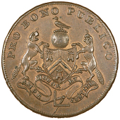 Eastbourne, Frederick Fisher, Halfpenny, 1796, sea bathing edge, 9.89g/6h (DH 21); East Grinstead, John Boorman,...