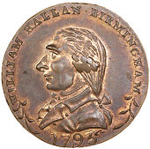 Birmingham, William Hallan, Skidmore’s mule Halfpence (2), from the same obv. die as previous, rev. bust of George...