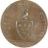Birmingham, Thomas Welch, Penny, 1795, arms, rev. tw cypher, edge on demand i promise to pay the bearer one penny,...