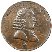 Birmingham, Westwood’s Farthings (2), bust of Samuel Johnson right, rev. three lions, edge grained, 5.75g/12h (DH...