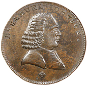 Birmingham, Westwood’s Farthings (2), bust of Samuel Johnson right, rev. three lions, edge grained, 5.75g/12h (DH...
