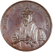 Coventry, John Nickson, Halfpenny, 1799, three-quarter bust of John Hales in cap with tassel, holding deed with two...