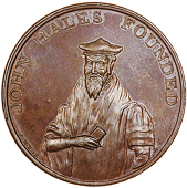 Coventry, John Nickson, Halfpenny, 1799, three-quarter bust of John Hales in cap without tassel, holding book, rev....