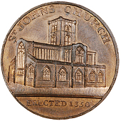 Coventry, Kempson’s Churches, Halfpence (6), Cathedral (2), stop after p, coventry edge, 13.06g/6h (DH 257),...