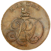 Kendal, Lutwyche’s mule Halfpence (6), from the same obv. die as previous, revs. Justice standing (2), banbury...