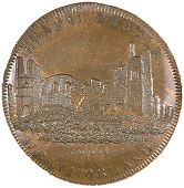 Kendal, Skidmore’s Globe series, Penny, ruins of Kendal Castle, rev. globe, edge lettered, 23.69g/12h (DH...