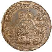 Dudley, Spence’s mule Halfpence (4), distant view of Dudley Castle, revs. shepherd, clear date, edge plain,...
