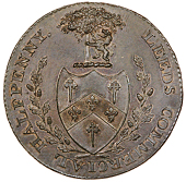 Leeds, Samuel Birchall, Halfpenny, 1795, arms, rev. fleece, edge payable by samuel birchall, 12.01g/6h (DH 28)....