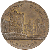Leyburn, Prattent’s Penny, 1797, view of Bolton Castle, rev. urn between scythes and sprigs of laurel, arrow,...