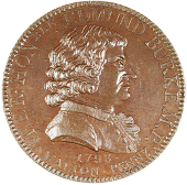 Malton, Westwood’s Penny, 1798, bust of Edmund Burke right, rev. Fame blowing trumpet, british orator, etc, edge...