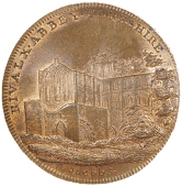 Rievaulx, Skidmore’s Clerkenwell series, Penny, ruins of Rievaulx Abbey, rev. shield of arms, edge lettered,...