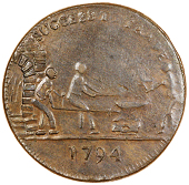 Sheffield, John Hands, Halfpence, 1794 (4), men at anvil type (2), 10.69g/10h (DH 57), 11.61g/6h (DH 58), crossed...