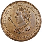York, James Carlill, Halfpenny, 1796, bust of Constantine the Great left with standard, rev. arms, edge payable at...