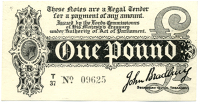 One Pound, August 1914, T/37 09625 (Dugg. T3-2). Printed from edge of paper with sideways watermark visible along...