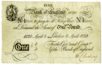 Henry Hase, One Pound, 8 April 1820, No.1, payable to Mr. Henry Hase, vignette of Britannia at top left,...