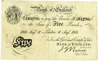 Five Pounds, 11 August 1914, 24/C 00296 (Dugg. B208b). Very fine to good very fine (£250-300)
