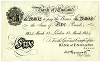Five Pounds, 13 March 1944, D/222 28802 (Dugg. B241). A few pinholes, otherwise very fine to good very fine (£100-120)