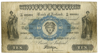 Bank of Ireland, Ten Pounds, 10 October 1925, U/46 098661, signature of J.A. Gargan, chief cashier (Pick A41). Some...