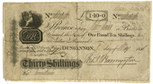 Hannyngtons Bank, Thirty Shillings, 1 May 1806, 404, Dungannon, for Thomas Hannyngton and ‘Payable at No.5 Granby...