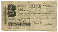 Hannyngtons Bank, Thirty Shillings, 1 May 1806, 404, Dungannon, for Thomas Hannyngton and ‘Payable at No.5 Granby...