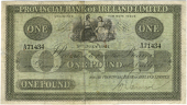 Provincial Bank of Ireland Ltd, One Pound, 1 July 1921, A 71434, black on green, blue reverse (Pick A124). Split and...