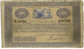 Provincial Bank of Ireland Ltd, Ten Pounds, 10 October 1918, A 58794 (Pick A188b). A few pinholes, otherwise good...