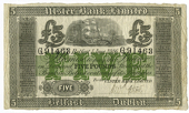 Ulster Bank Ltd, Five Pounds, 1 June 1916, G 91463, uniface, handsigned by C.W. Patton (Pick A132). Two pinholes,...
