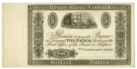 Ulster Bank Ltd, Five Pounds, uniface proof in black on white, prepared for issue in the early 1920s, retaining...