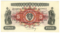 Bank of Ireland, Five Pounds, 5 May 1929, S/10 056072, signature of J.H. Craig (Pick 52a). Pressed, about very fine...