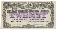 Belfast Banking Company Ltd, Twenty Pounds, 5 June 1965, E 7268, signature of E. Williamson (Pick 129d). A few inked...