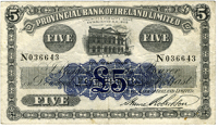 Provincial Bank of Ireland Ltd, Five Pounds, 6 May 1929, N 036643, signed by Hume Robertson (Pick 232a). Very fine...