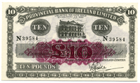 Provincial Bank of Ireland Ltd, Ten Pounds, 10 December 1934, N 39584, mulberry centre, signed by F.S. Forde (Pick...