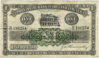Provincial Bank of Ireland Ltd, One Pound, 1 September 1942, N/G 196254, signature of G.A. Kennedy (Pick 235b). Very...