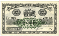 Provincial Bank of Ireland Ltd, One Pound, 1 January 1945, N/I 040426, signature of G.A. Kennedy (Pick 235b). Good...