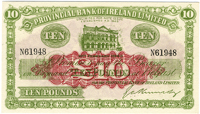 Provincial Bank of Ireland Ltd, Ten Pounds, 10 February 1943, N 61948, signature of G.A. Kennedy (Pick 237). About...