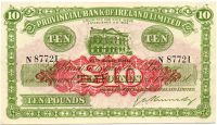 Provincial Bank of Ireland Ltd, Ten Pounds, 10 April 1946, N 87721, signature of G.A. Kennedy (Pick 237). Good...